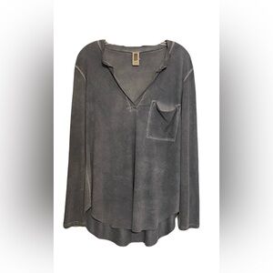 Freeloader Suede Like Gray Women's Top Large Flowy Free Soft Preowned V-neck